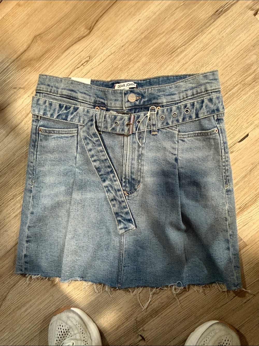 Dear John faded blue denim mini skirt with belt